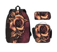 SDFCUMDM Gothic Rose Print School Bag + Pencil Case + Lunch Bag Combination for Everyday Use