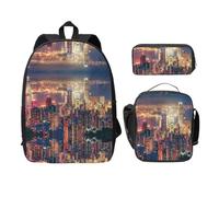 SDFCUMDM Hong Kong Print School Bag + Pencil Case + Lunch Bag Combination for Everyday Use