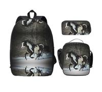 SDFCUMDM Horses in The Snow Print School Bag + Pencil Case + Lunch Bag Combination for Everyday Use