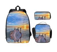 SDFCUMDM Lake Under Sunset Print School Bag + Pencil Case + Lunch Bag Combination for Everyday Use