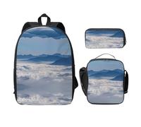 SDFCUMDM Landscape with Mountains and Clouds Print School Bag + Pencil Case + Lunch Bag Combination for Everyday Use