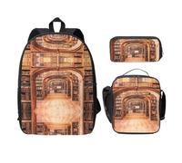 SDFCUMDM Library Bookcase Print School Bag + Pencil Case + Lunch Bag Combination for Everyday Use