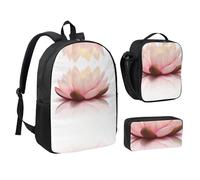 SDFCUMDM Lotus Flower Print School Bag + Pencil Case + Lunch Bag Combination for Everyday Use