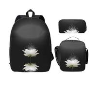 SDFCUMDM Lotus Flower Print School Bag + Pencil Case + Lunch Bag Combination for Everyday Use