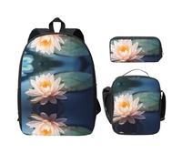 SDFCUMDM Lotus Flowers Print School Bag + Pencil Case + Lunch Bag Combination for Everyday Use