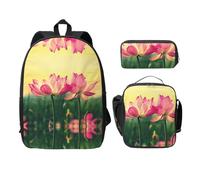 SDFCUMDM Lotus Flowers Print School Bag + Pencil Case + Lunch Bag Combination for Everyday Use