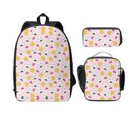 SDFCUMDM Lovely Rice Ball Print School Bag + Pencil Case + Lunch Bag Combination for Everyday Use