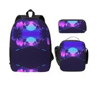 SDFCUMDM Music Summer Beach Print School Bag + Pencil Case + Lunch Bag Combination for Everyday Use