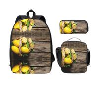 SDFCUMDM One Basket Lemons Print School Bag + Pencil Case + Lunch Bag Combination for Everyday Use