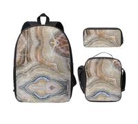 SDFCUMDM Onyx Stone Pale Blue Print School Bag + Pencil Case + Lunch Bag Combination for Everyday Use