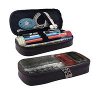 SDFCUMDM Phone Booth in London Streets Print Leather Pencil Case Cosmetic Makeup Brush Storage Bag for Girls Women Teenagers
