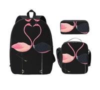 SDFCUMDM Pink and Black Flamingos Print School Bag + Pencil Case + Lunch Bag Combination for Everyday Use