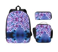 SDFCUMDM Pink Cherry Blossoms Print School Bag + Pencil Case + Lunch Bag Combination for Everyday Use