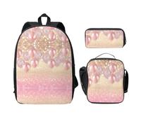 SDFCUMDM Pink Glitter Balloon Print School Bag + Pencil Case + Lunch Bag Combination for Everyday Use
