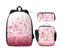 SDFCUMDM Pink Petals Print School Bag + Pencil Case + Lunch Bag Combination for Everyday Use