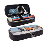 SDFCUMDM Pretty Horses Print Leather Pencil Case Cosmetic Makeup Brush Storage Bag for Girls Women Teenagers
