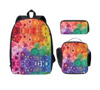 SDFCUMDM Rainbow Flowers Print School Bag + Pencil Case + Lunch Bag Combination for Everyday Use