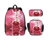 SDFCUMDM Red Cherries Print School Bag + Pencil Case + Lunch Bag Combination for Everyday Use