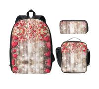 SDFCUMDM Red Love Heart Print School Bag + Pencil Case + Lunch Bag Combination for Everyday Use