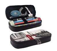 SDFCUMDM Red Phone Booth London Street Print Leather Pencil Case Cosmetic Makeup Brush Storage Bag for Girls Women Teenagers