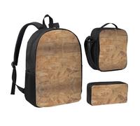 SDFCUMDM Retro Rough Oak Wall Print School Bag + Pencil Case + Lunch Bag Combination for Everyday Use