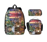 SDFCUMDM San Francisco Print School Bag + Pencil Case + Lunch Bag Combination for Everyday Use