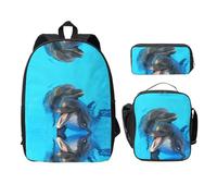 SDFCUMDM Smiling Face Dolphins Print School Bag + Pencil Case + Lunch Bag Combination for Everyday Use