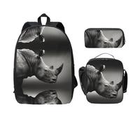 SDFCUMDM South Africa Rhino Print School Bag + Pencil Case + Lunch Bag Combination for Everyday Use
