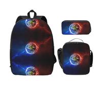 SDFCUMDM Space Planet Earth Print School Bag + Pencil Case + Lunch Bag Combination for Everyday Use