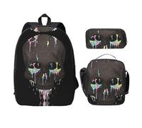SDFCUMDM Sugar Horror Skull and Flowers Print School Bag + Pencil Case + Lunch Bag Combination for Everyday Use