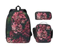 SDFCUMDM Triangle Flower Print School Bag + Pencil Case + Lunch Bag Combination for Everyday Use
