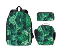 SDFCUMDM Tropical Banana Leaf Print School Bag + Pencil Case + Lunch Bag Combination for Everyday Use