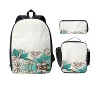 SDFCUMDM Turquoise Teal Floral Print School Bag + Pencil Case + Lunch Bag Combination for Everyday Use
