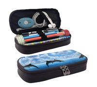 SDFCUMDM Two Dolphins Print Leather Pencil Case Cosmetic Makeup Brush Storage Bag for Girls Women Teenagers