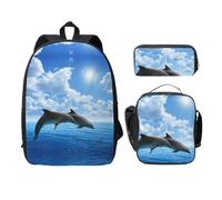 SDFCUMDM Two Dolphins Print School Bag + Pencil Case + Lunch Bag Combination for Everyday Use