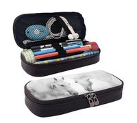 SDFCUMDM White Horses Print Leather Pencil Case Cosmetic Makeup Brush Storage Bag for Girls Women Teenagers
