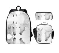 SDFCUMDM White Horses Print School Bag + Pencil Case + Lunch Bag Combination for Everyday Use
