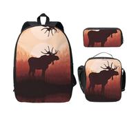 SDFCUMDM Wild Animal Moose Print School Bag + Pencil Case + Lunch Bag Combination for Everyday Use