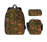 SDFCUMDM Wild Mushroom Print School Bag + Pencil Case + Lunch Bag Combination for Everyday Use