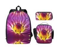 SDFCUMDM Yellow Lotus Flower Print School Bag + Pencil Case + Lunch Bag Combination for Everyday Use