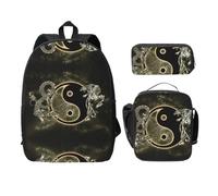 SDFCUMDM Yin Yang Dragon Tiger Print School Bag + Pencil Case + Lunch Bag Combination for Everyday Use