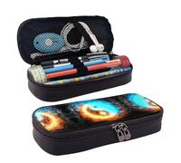 SDFCUMDM Yin Yang Fire and Ice Print Leather Pencil Case Cosmetic Makeup Brush Storage Bag for Girls Women Teenagers