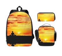 SDFCUMDM Yoga Meditation Print School Bag + Pencil Case + Lunch Bag Combination for Everyday Use