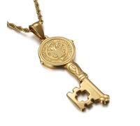 SDFdcgjSR Necklaces, St. Benedict key Medals Necklace Stainless Steel Catholic Protection Amulet, Evil Repellent Pendant