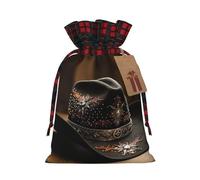 SDFHU American West Rodeo Hat Printing Christmas Drawstring Gift Bags Reusable Xmas Sacks For Holiday Packaging Needs