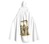 SDFHU Antique Building With Roman Olive Branch And Greek Print Halloween Hooded Cloak Unisex Vibrant Adult Medieval Renaissance Festivals Cosplay