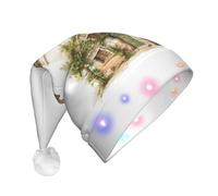 SDFHU Antique Building With Roman Olive Branch And Greek Print Unisex Adult Christmas Hat Santa With Lights Festive Celebrations Party Accessory