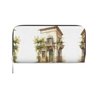 SDFHU Antique Building with Roman Olive Branch and Greek Print Women Wallet Trendy Travel-Friendly 7.9X3.9in Casual Clutch Purse Gift for Ladies, Black, One Size, Art