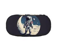 SDFHU Astronaut on The Moon Print Pencil Case Stationery Tool Office Supplies Unisex Accessory Suitable Any Occasion, Black, One Size, Cute