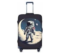 SDFHU Astronaut on The Moon Print Suitcase Covers Personalized Luggage Protector Elastic Washable Travel Gear Cover, Black, XL